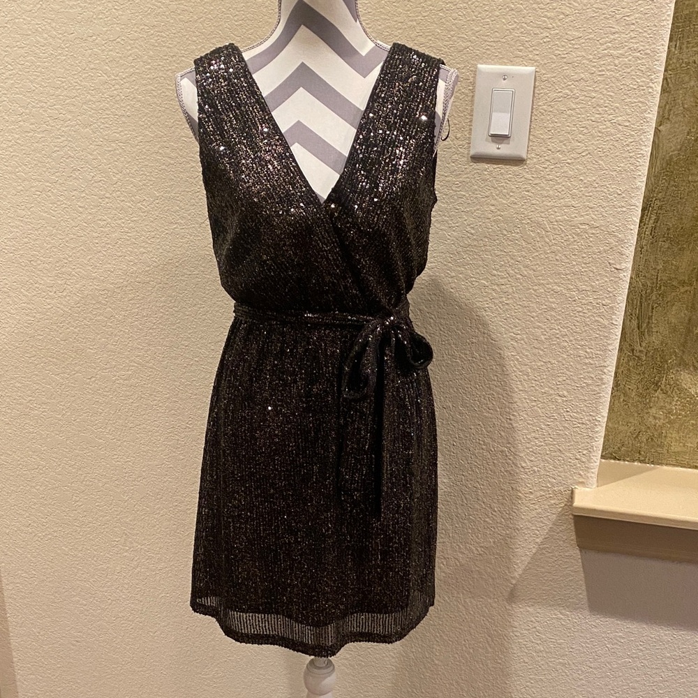 Molly Bracken Black Sequin Wrap Dress